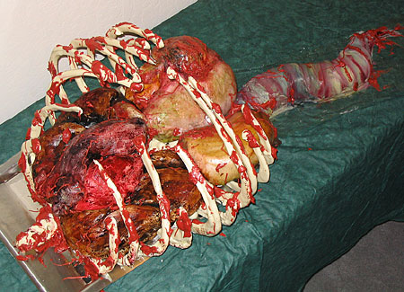 a cake that looks like a disemboweled human chest cavity... what more could you want?